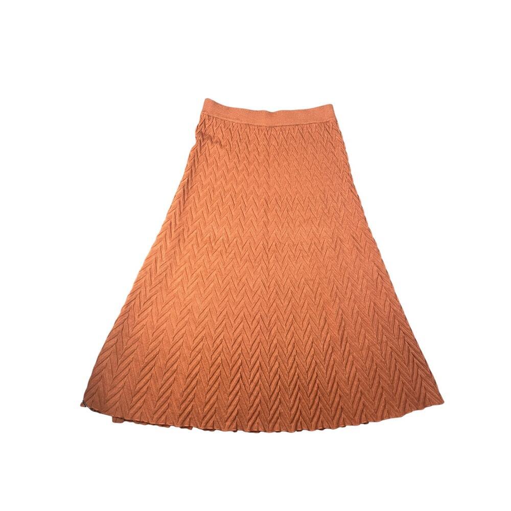 Allegra K Women’s Burnt Orange Medium Chevron Knit A-Line Midi Skirt